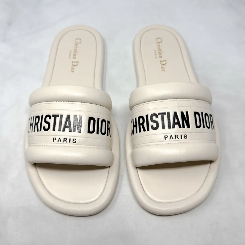 Christian Dior Every-D Logo Lambskin Leather Flat Slide Mule Sandal Shoes 39.5